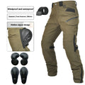 Motorcycle waterproof windproof cycling pants in black and green colours with protective gear and belt