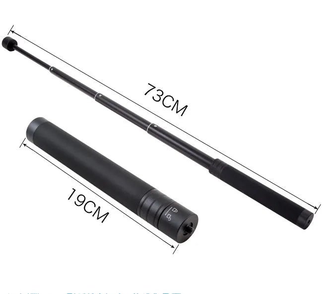 Black retractable aluminium selfie stick with Bluetooth remote and phone mount extended