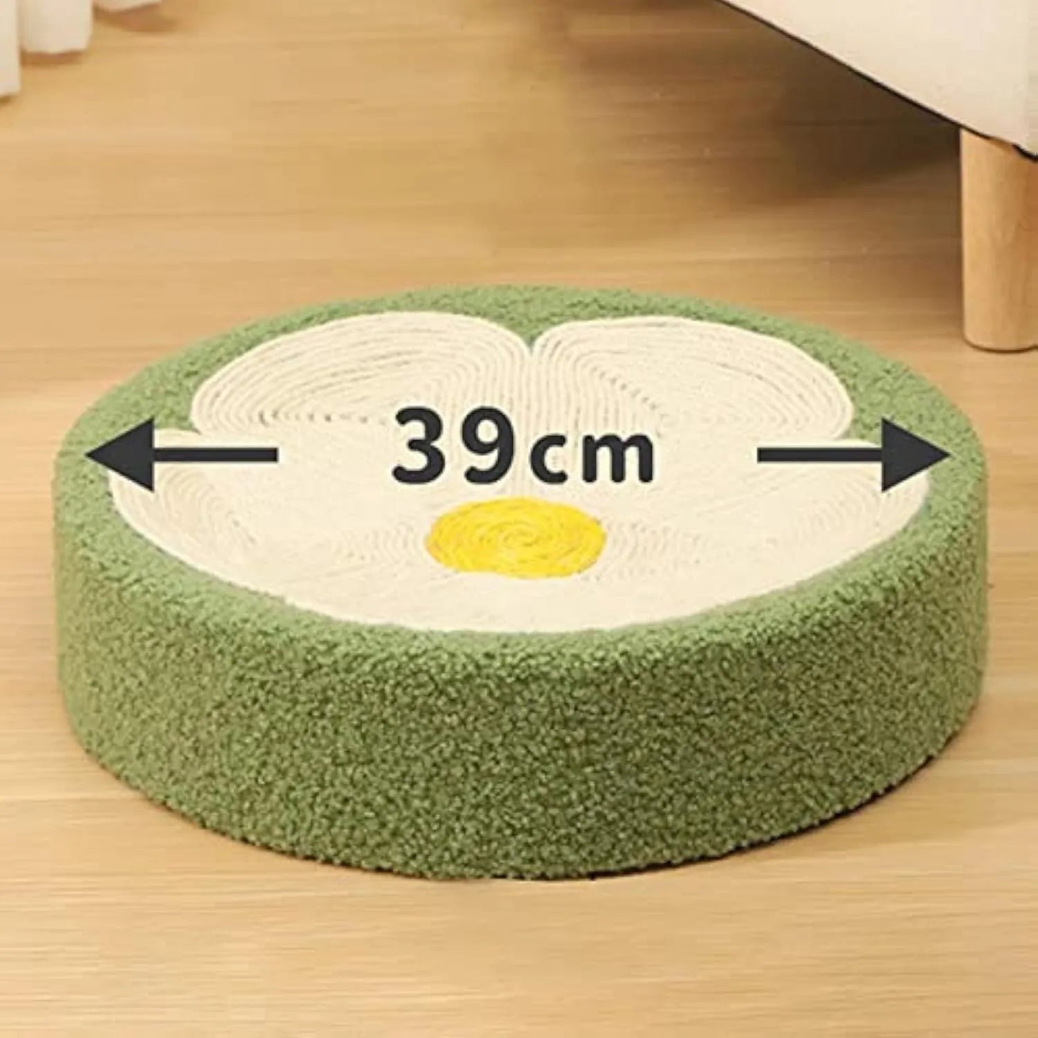 Green round sisal cat scratcher bowl lounge bed for scratching and sleeping.