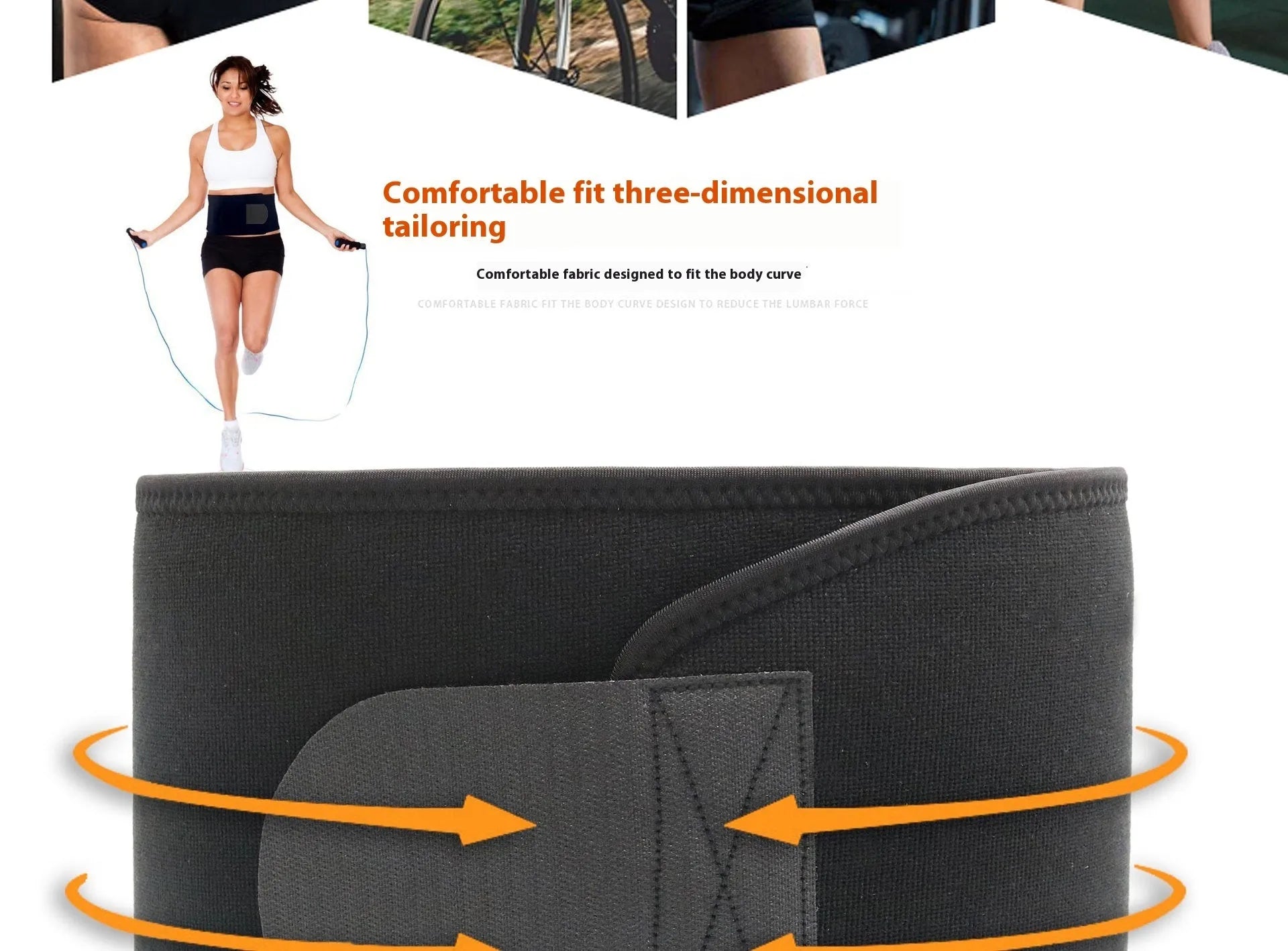 Black neoprene lumbar support waist belt for running and fitness.
