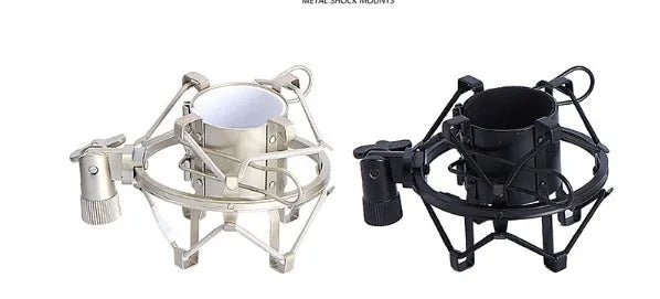 BM800 condenser microphone set with metal shock mount and spray net on cantilever bracket