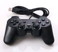 Black USB wired vibration game controller with dual analog joysticks, 12 action keys, and 8-way direction keys, 16 x 9.9 x 6 cm