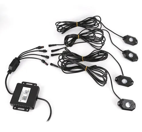 Eight-piece undercarriage LED atmosphere light set with RGB colours, die-cast aluminium housing, and CREE lamp beads for off-road vehicles
