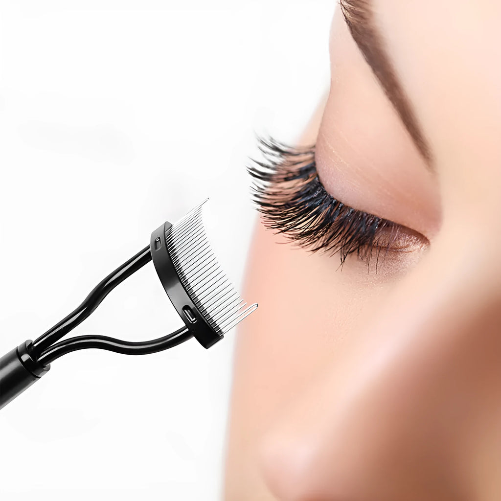 Collapsible eyelash comb with steel needle tip for eyebrow and lash correction