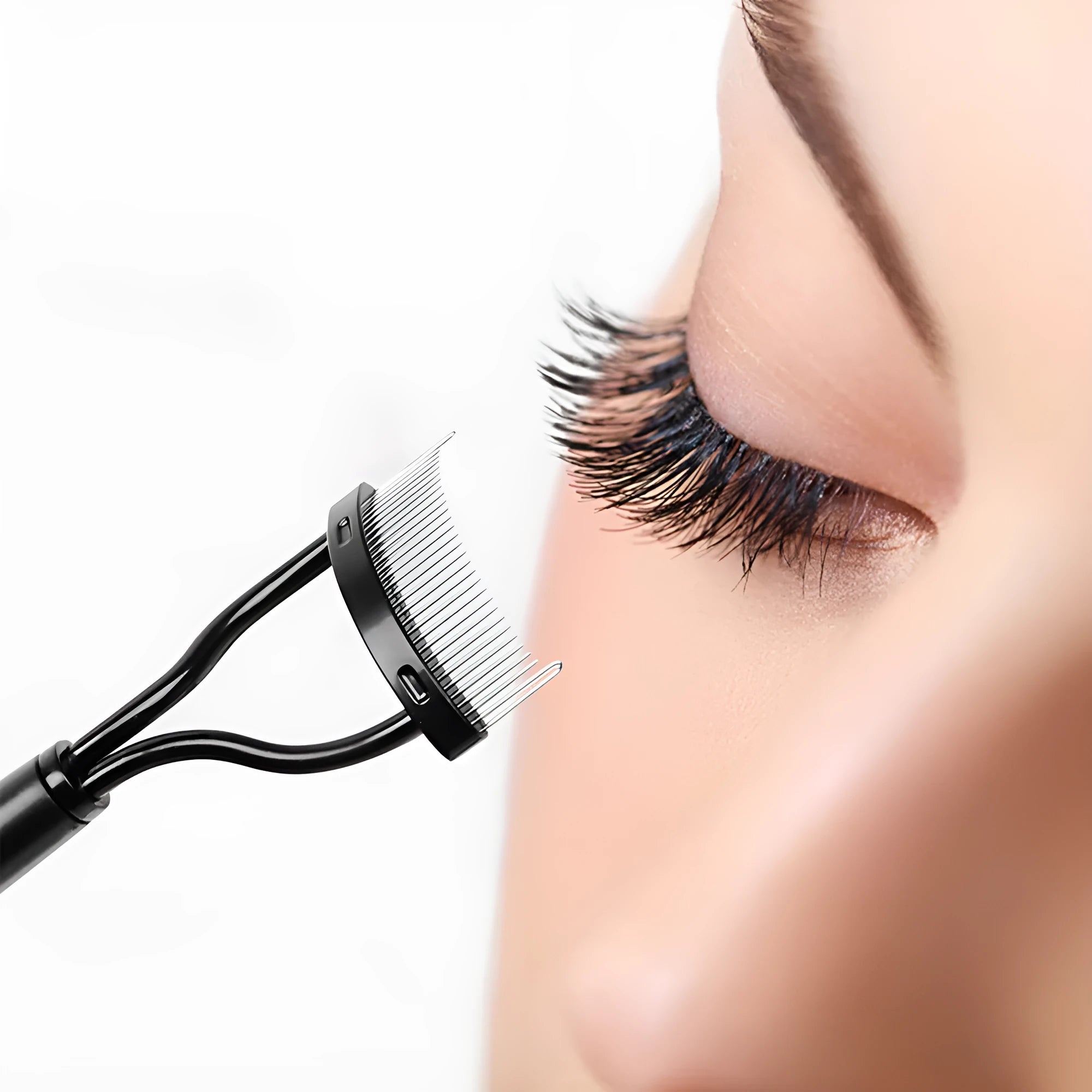 Collapsible eyelash comb with steel needle tip for eyebrow and lash correction