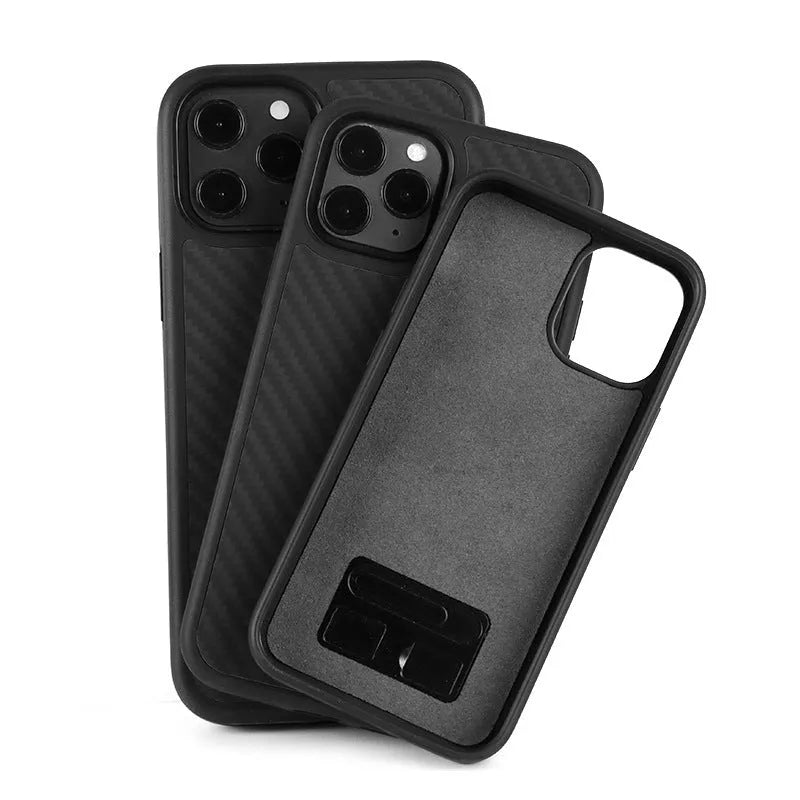 Handmade wooden phone case for Apple iPhone with TPU and Kevlar construction.