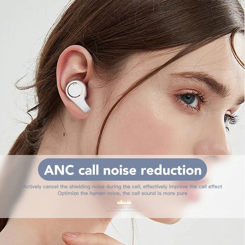 Black and white ANC Active Noise Cancelling Bluetooth headset with earplug design