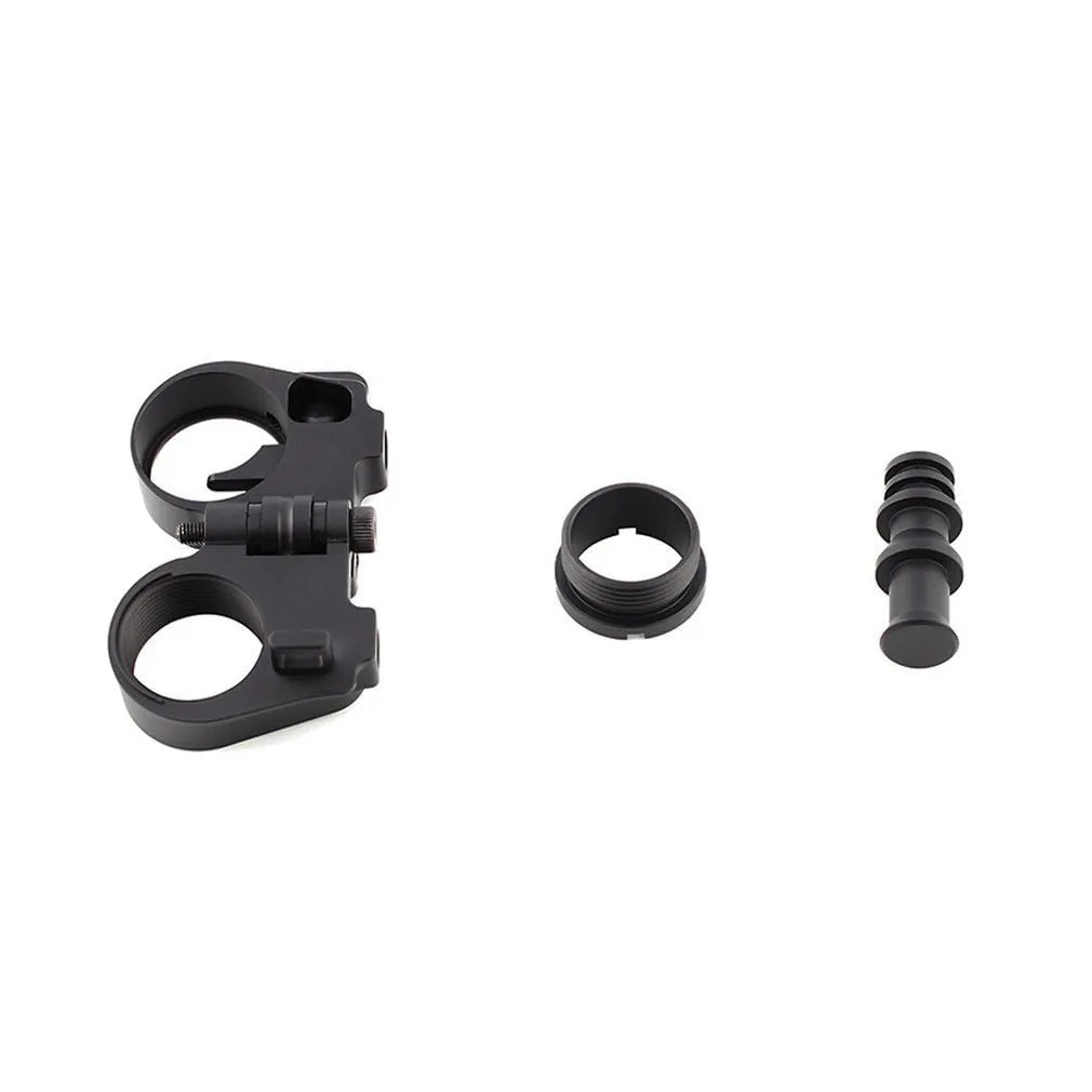 Third generation black aluminium folding stock adapter for AR-15 and AR-10 rifles, DLC finish, compact storage