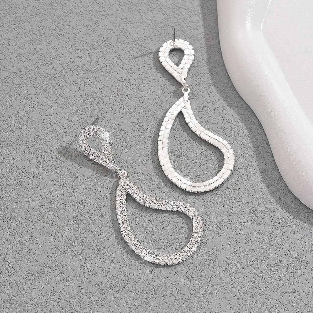 Geometric full diamond teardrop earrings for women silver copper row drilling European style 99 silver purity
