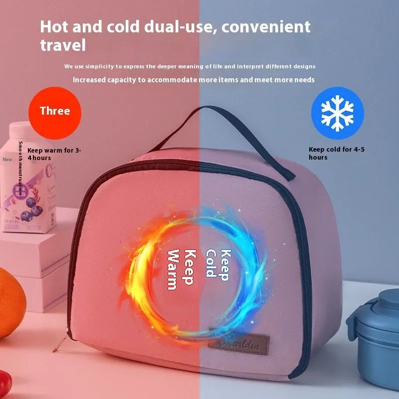 Insulated lunch box bento handbag in textured cloth with large capacity for keeping food warm