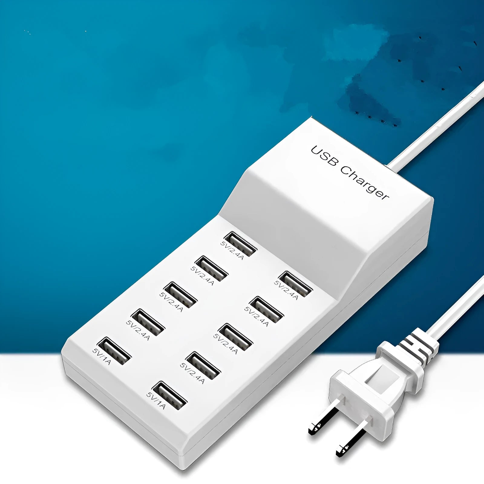 5-port USB charger station 5V 10A 50W with black fireproof plastic casing and USB ports