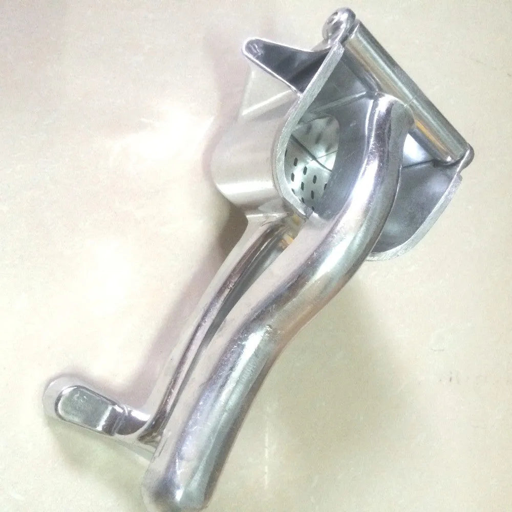 Silver heavy-duty aluminium alloy lemon squeezer with large bowl and press lever.