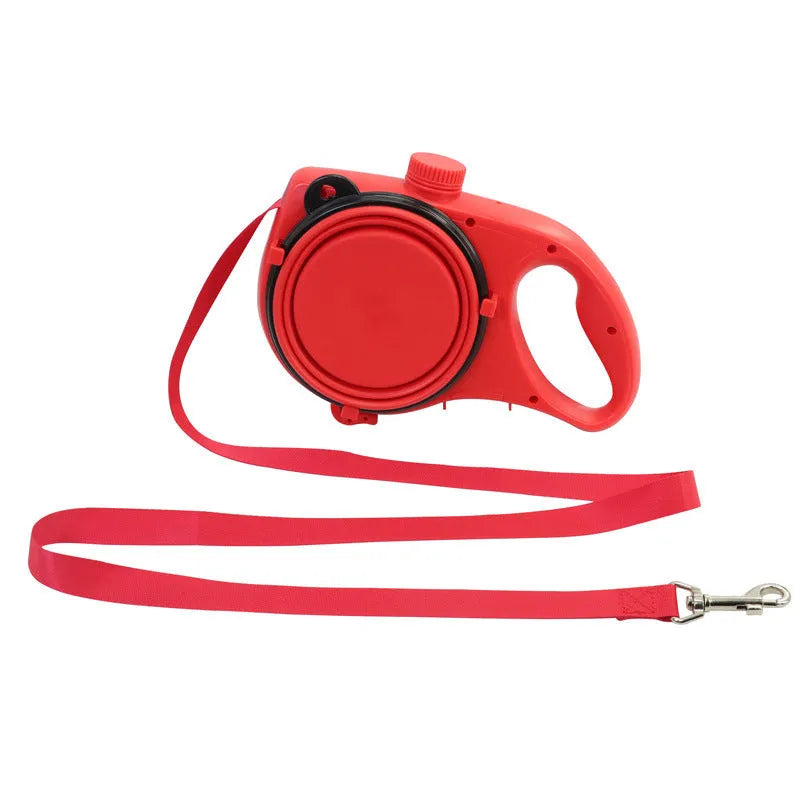 Dog lead with water bottle, 120cm plastic traction rope and 23cm bottle in blue, black or red