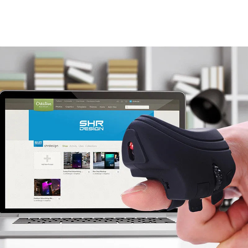Bluetooth 2.4G rechargeable ring mouse in black, 60x40mm, with three buttons and optical sensor