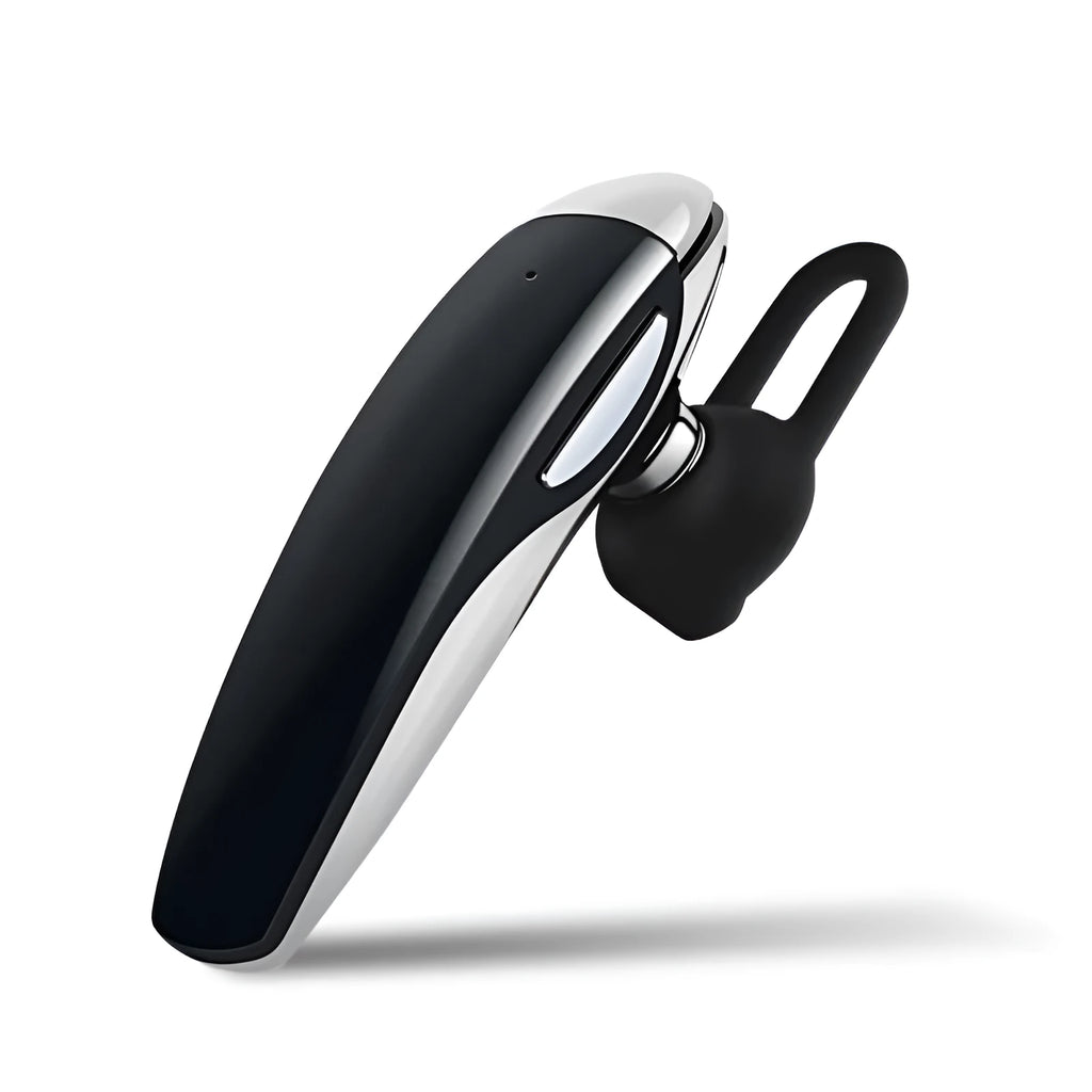 Mini Bluetooth headset with ear-hook design, shown in Black, Gold and White colour options