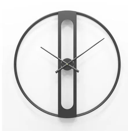 Round metal wall clock with 50cm diameter in black or gold finish on white wall