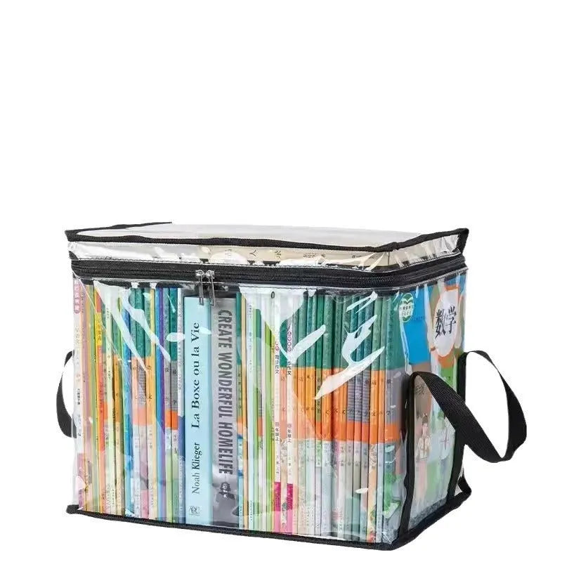 Large white foldable PVC storage bag with a transparent panel, showing a 24L capacity for magazines and stationery.
