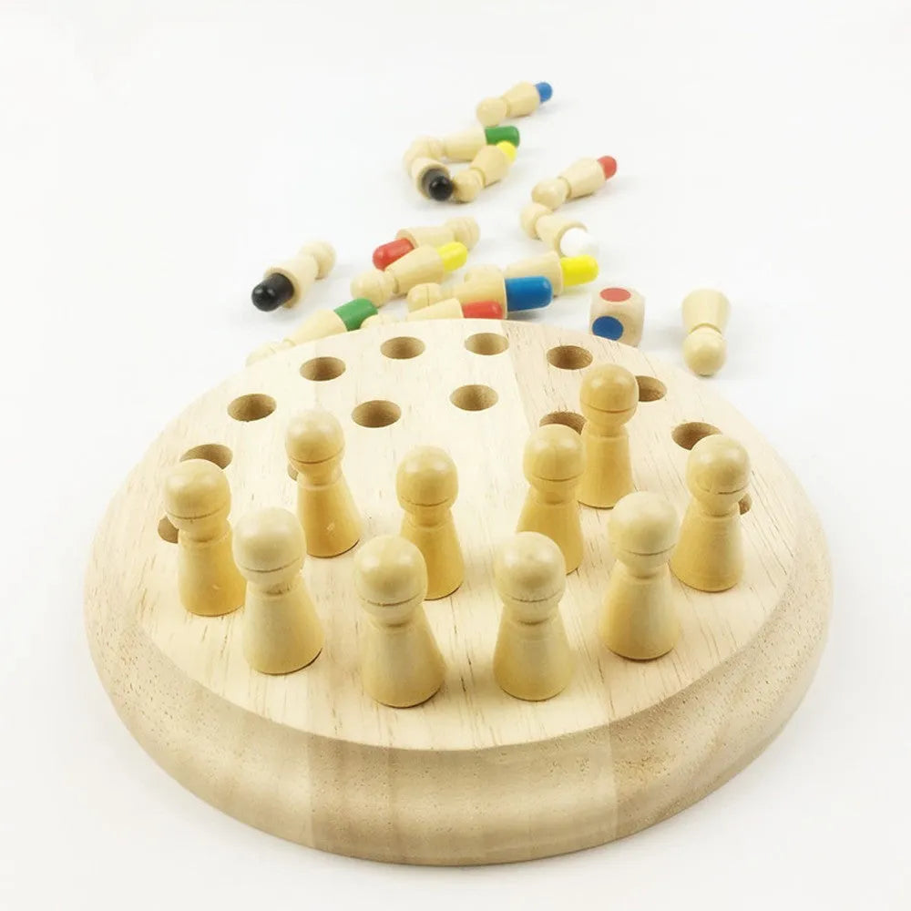 Montessori beech wood memory match stick chess game with green varnish for toddlers.