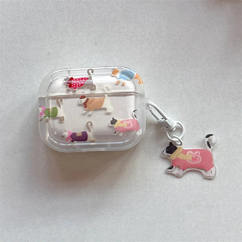 Gradient sausage dog TPU soft shell earphone protective case for AirPods with embossed cartoon design