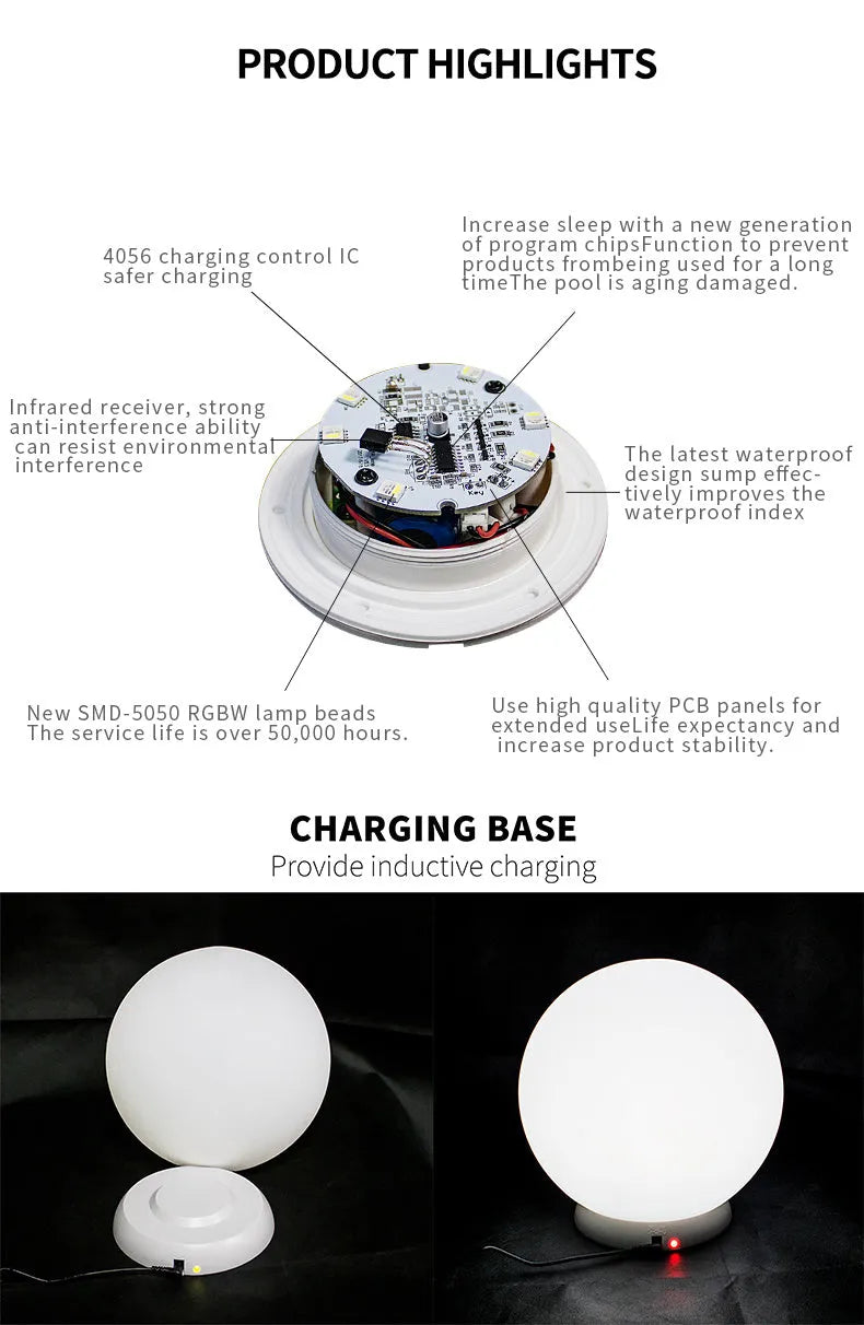 Waterproof LED luminous ball lamp for outdoor garden lighting with remote control