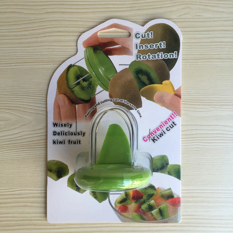Mini kiwi cutter peeler slicer with stainless steel blade and ABS body on a kitchen surface