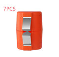 Egg shell opener and beater kitchen tool in pink, yellow, or orange colour on a kitchen counter.
