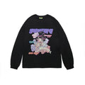Comic print long sleeve t shirt for men and women in black or white, cotton, sizes M L XL