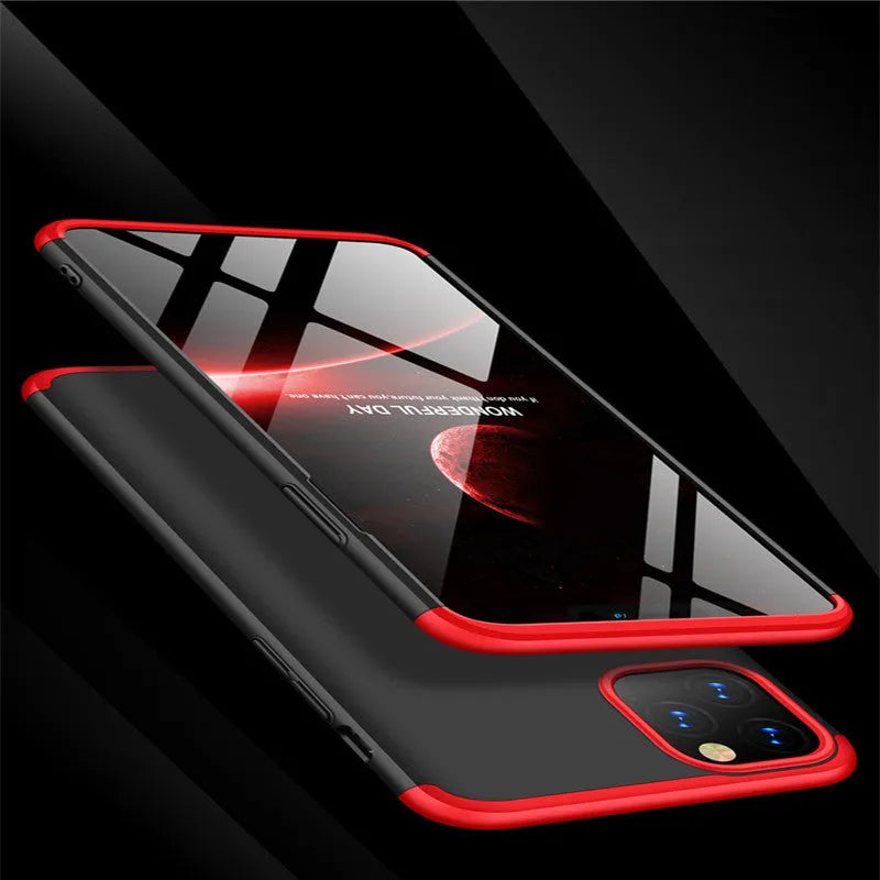 Three-section PC back cover for Apple iPhone 11 in black, blue, gold, pink, and red solid colours