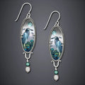 Silver-tone bird flower drop earrings with intricate palace retro detailing and electroplated metal construction