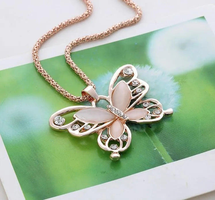 Butterfly Spirit Necklace with alloy pendant, snake bone chain, and gold or rose colour options