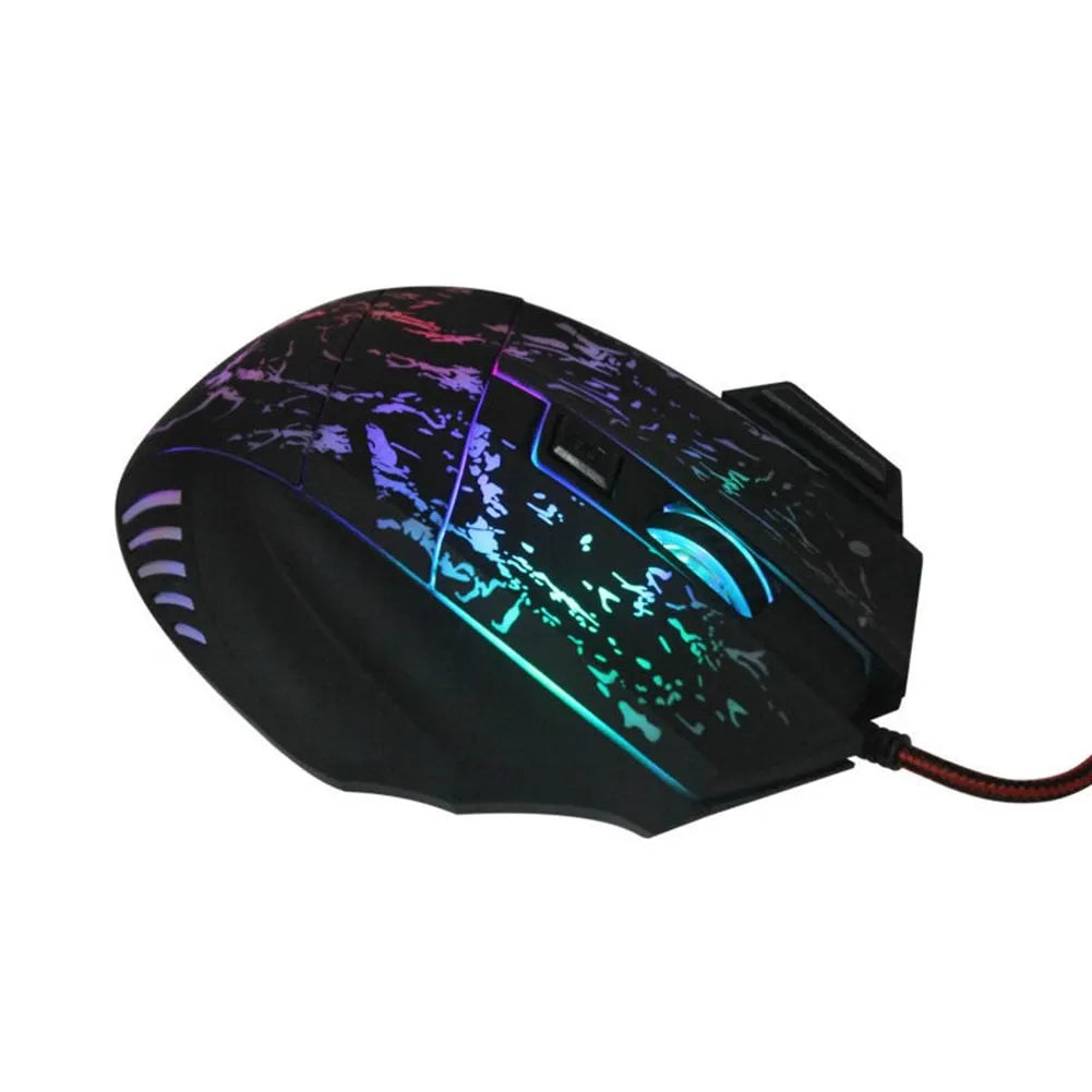 Wired optical gaming mouse with transparent luminous black shell, 7 buttons, USB connection