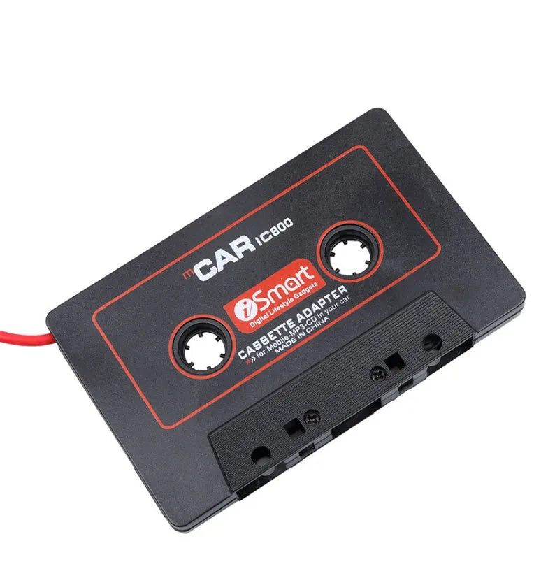Black car cassette adapter with 3.5mm jack plug for connecting MP3 players to tape decks