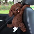 Soft plush car headrest tissue box holder in a cute animal character style.