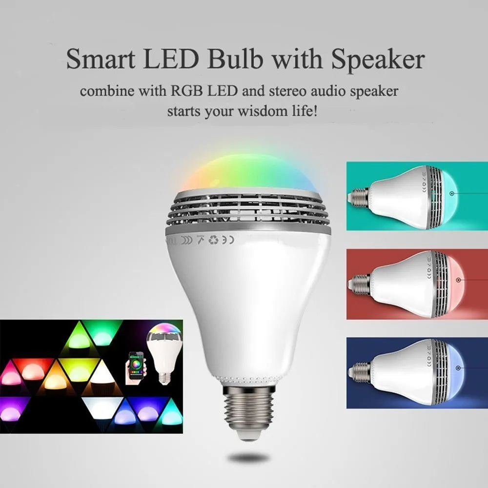 LED smart bulb with Bluetooth speaker functionality and RGB colour changing features in E27 fitting