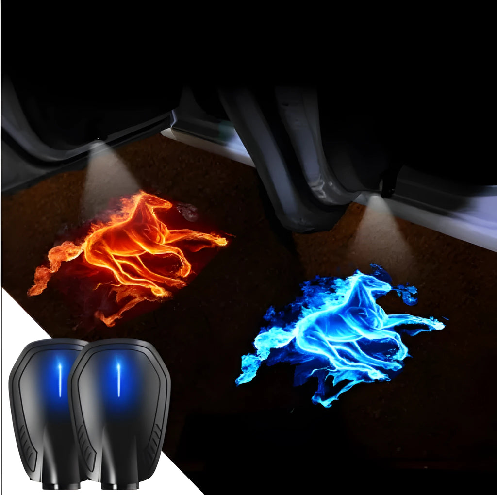 Car HD rechargeable wireless door welcome light plastic Fire Horse projection on ground