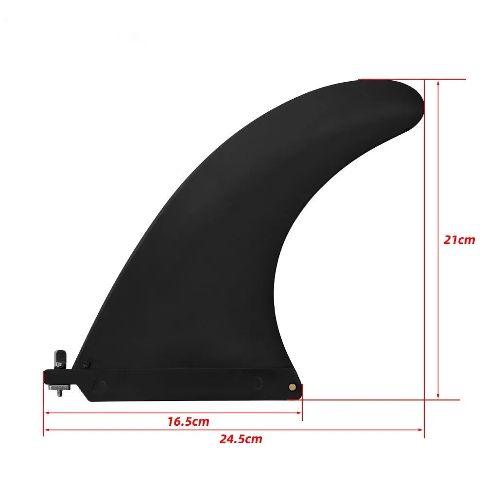 SUP paddle with large removable plastic fish fins on a white background