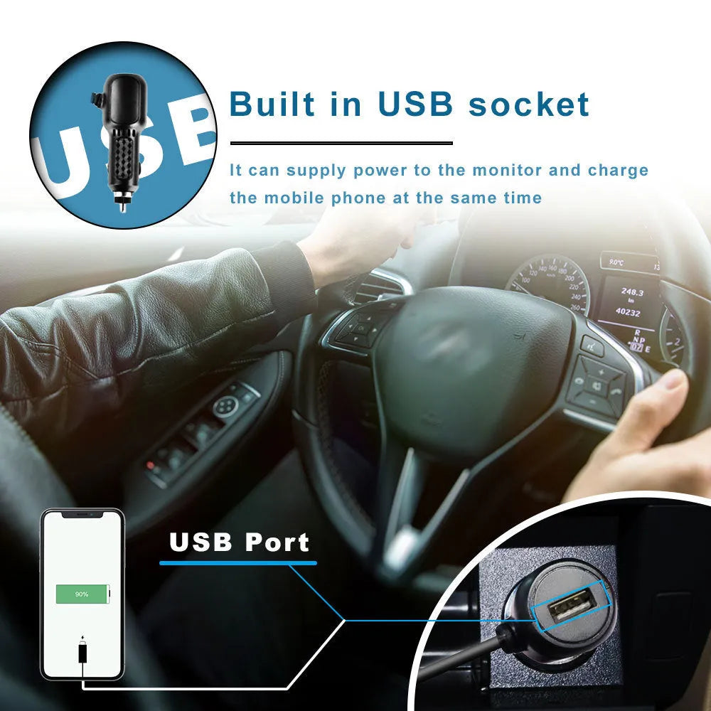4.3 inch folding screen car baby monitor with rear view camera and cigarette lighter power cord