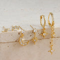 XINGX gold chain tassel earrings set of six with zircon stud accents on copper material
