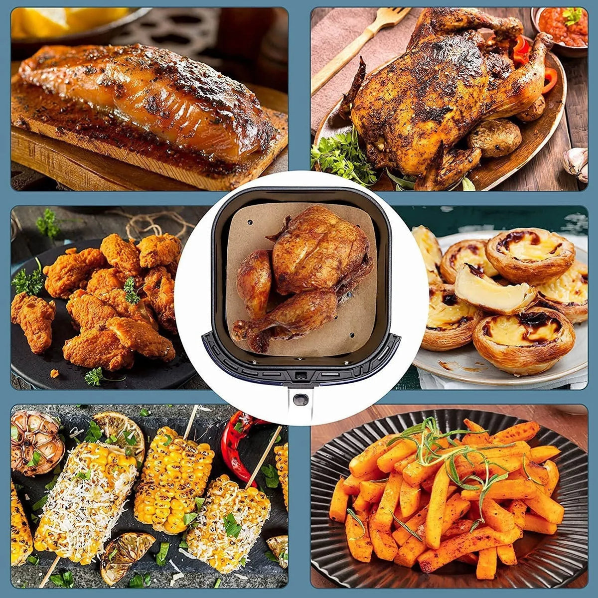 200 pack oiled paper square air fryer liners 8 inch and 9 inch natural colour with holes