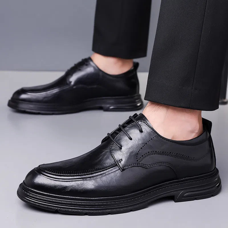 Men's brown cowhide leather lace-up formal shoes, round toe, rubber sole, low top, size 37-45