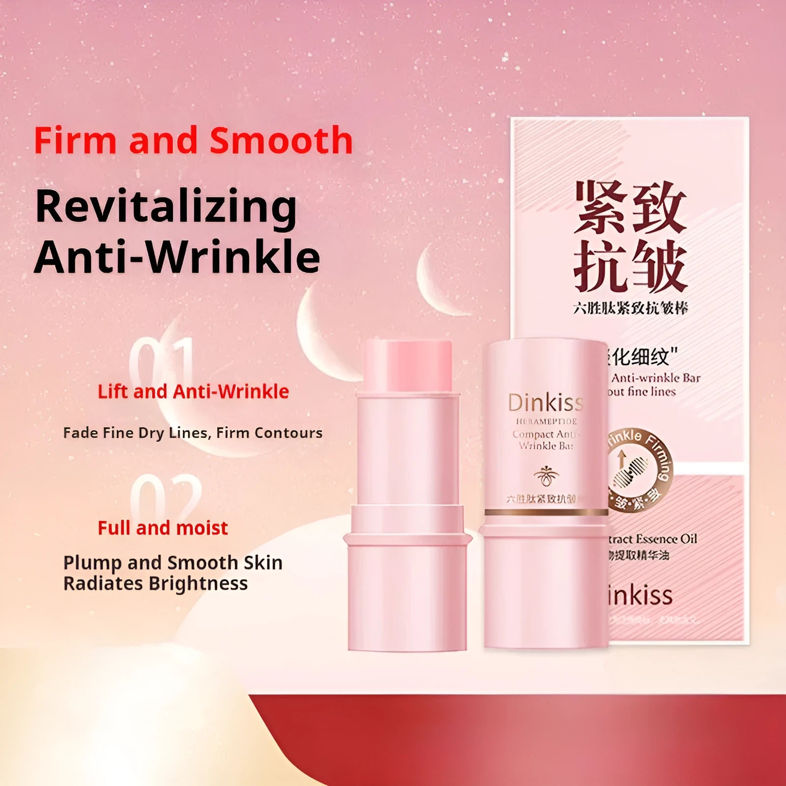 Firming anti-wrinkle stick in a twist-up tube with 5.5g of moisturising essence for hard lines and eye lines