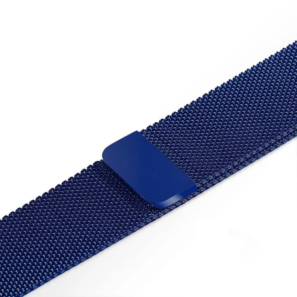 Stainless steel Apple Watch replacement strap in silver colour showing adjustable clasp.