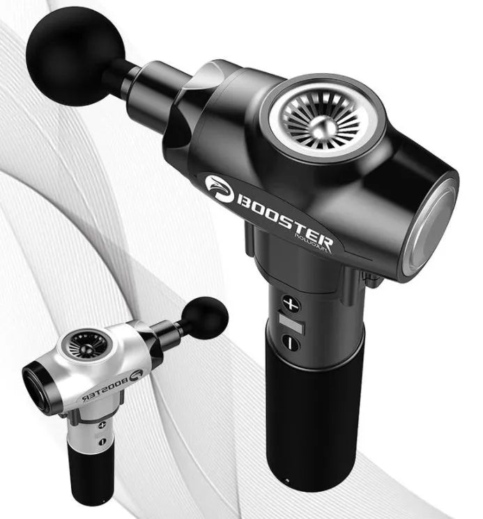 Black and white muscle relaxation massager with lithium battery and adjustable speed display