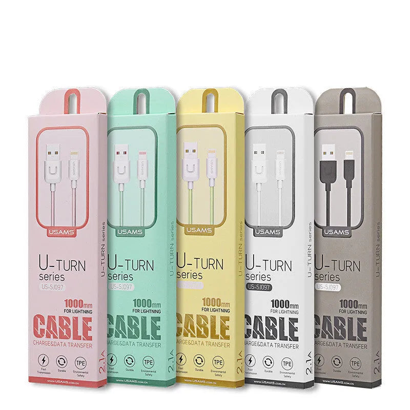 USB cable in multiple colours with Type C, Micro, and IPhone connector options