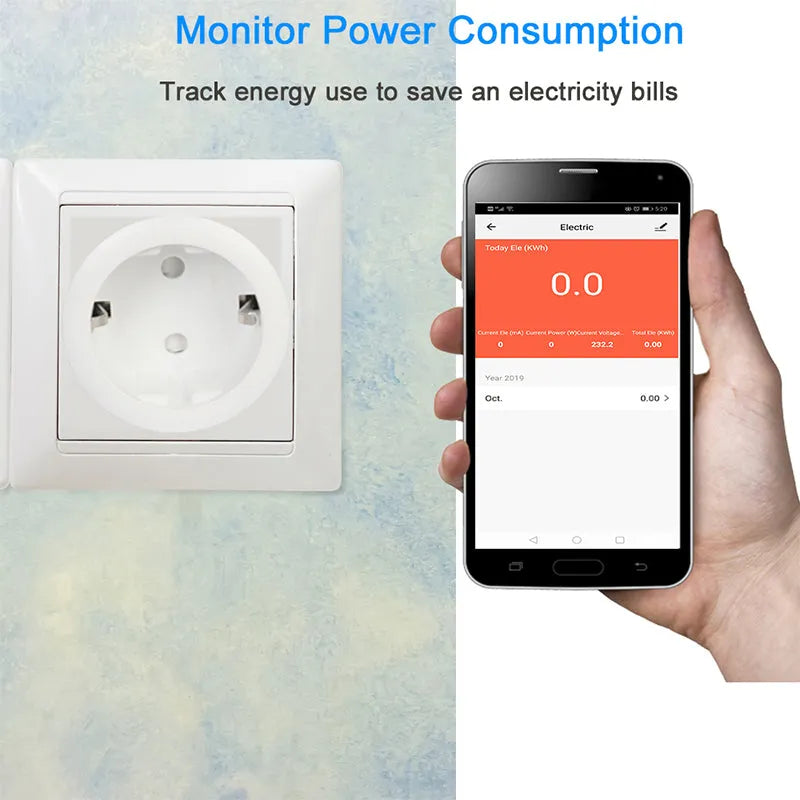 European smart socket converter WiFi 10A EU plug with V0 fire-rated shell white colour