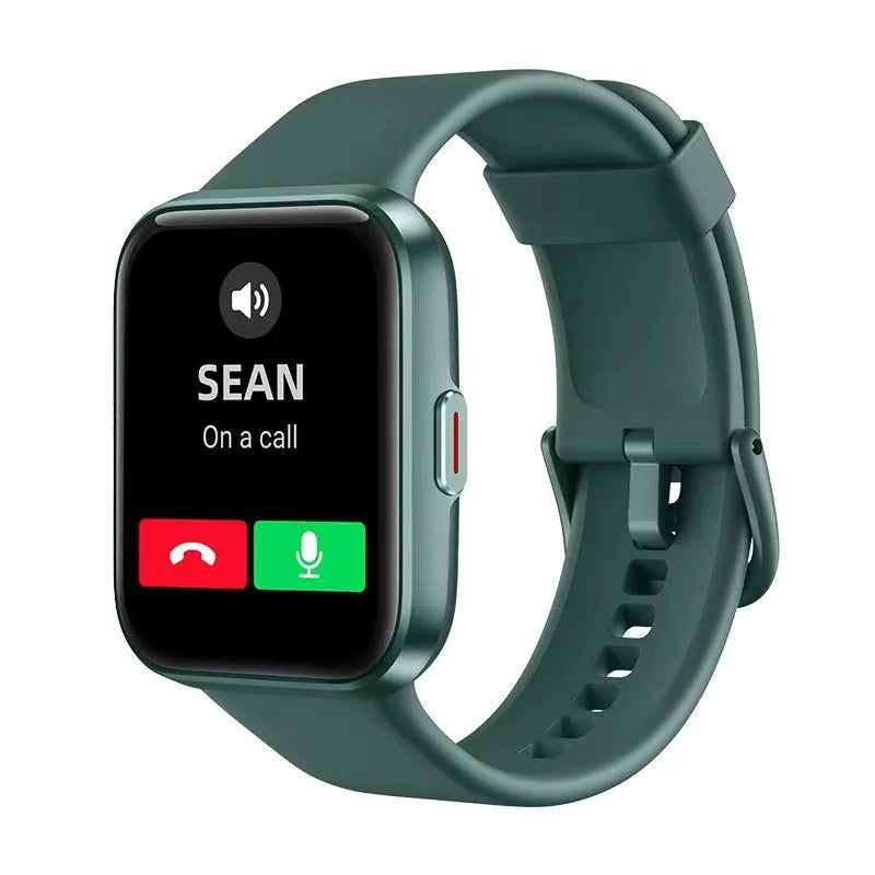 Smart watch with colour touch screen displaying health stats, shown in black, pink, blue, and green colour options.