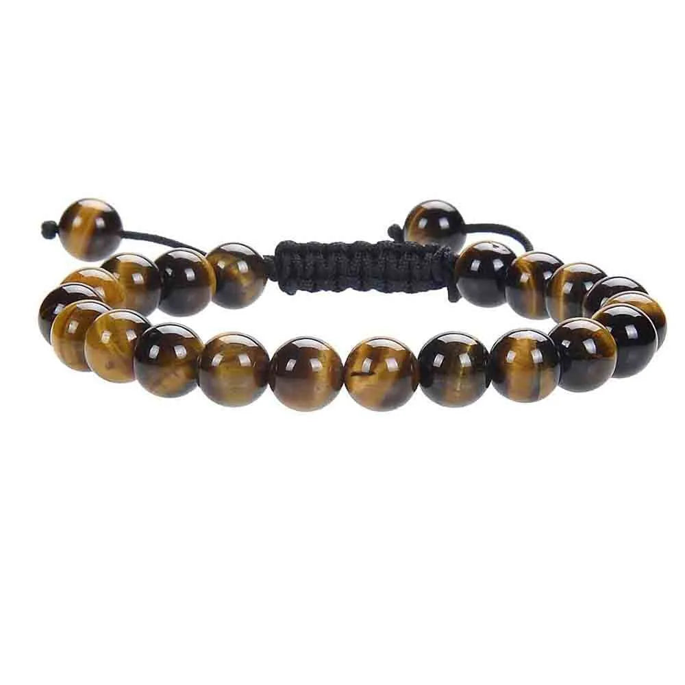 Women's flat knot braided healing bracelet with hand-woven aquamarine beads and geometric patterns