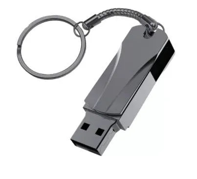 Black metal rotating USB flash drive with USB 3.0 connector, 42x15x9mm size, high-capacity storage up to 16TB.