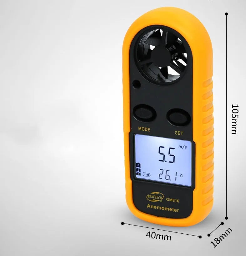 Biaozhi orange digital handheld anemometer showing wind speed display