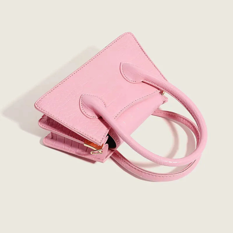 Dopamine bag simple Western style PU crossbody messenger in pink, white and black for daily matching